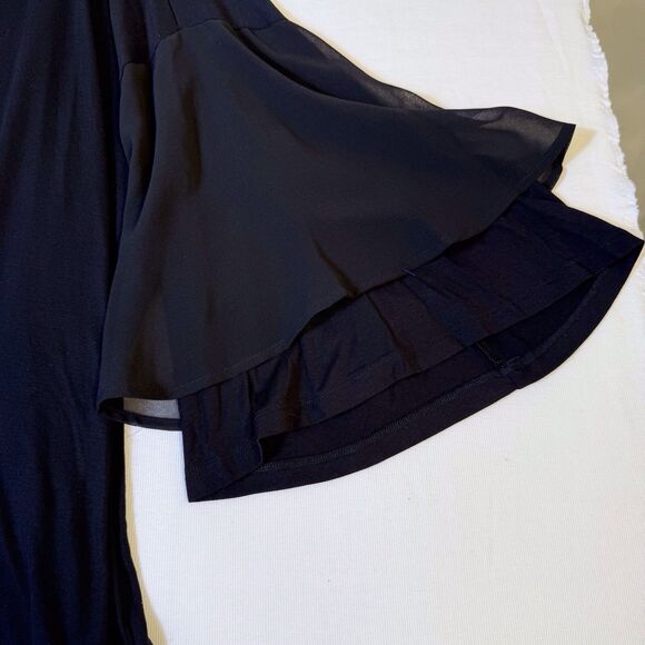 DESIGN HISTORY Black Flowy Dressy Top Size 2X Bell Ruffle Sleeve long length - Picture 11 of 14